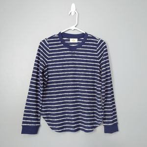 Marine Layer Crewneck French Terry Knit Pullover Striped  Sweater Size S In Blue